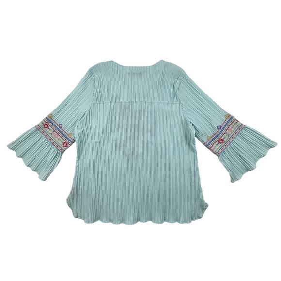 Calessa Tunic Woman XL Multicolor Embroidered Mix Floral Boho Artsy Flare Sleeve - Picture 4 of 9